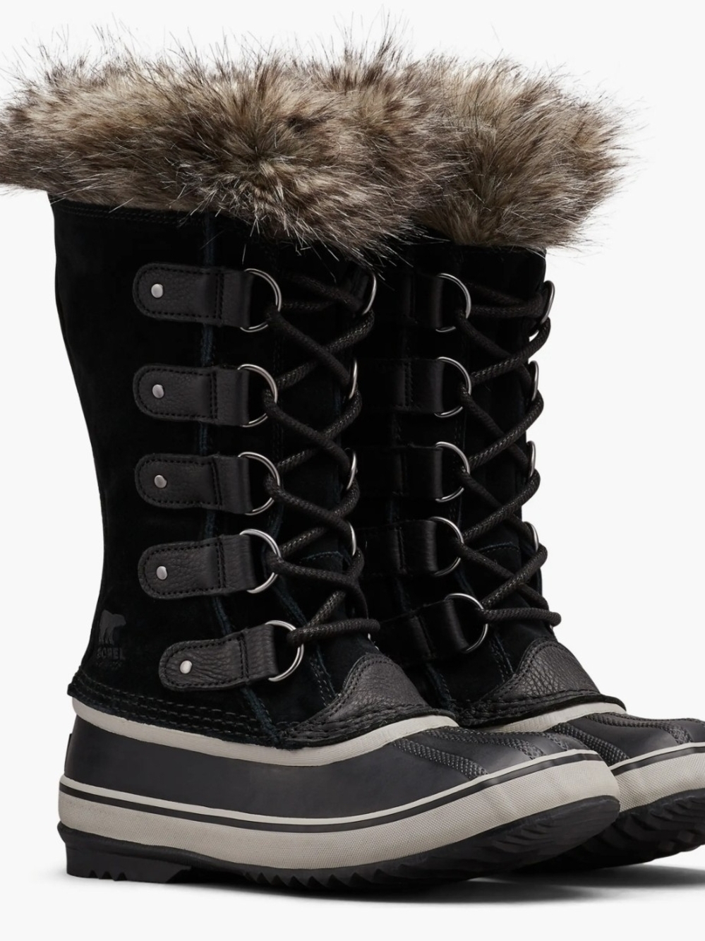Sorel Joan Of Arctic Black Faux-Fur Trim Lace-Up Tall Winter Boots